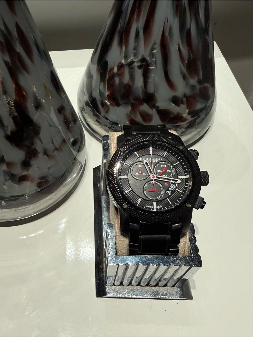 Burberry Sport Black Men's Chronograph Watch with Red Accents